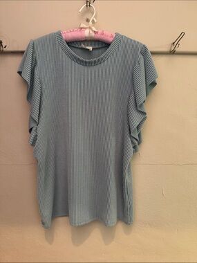 Love Light Blue Ruffle Sleeve Knit Top